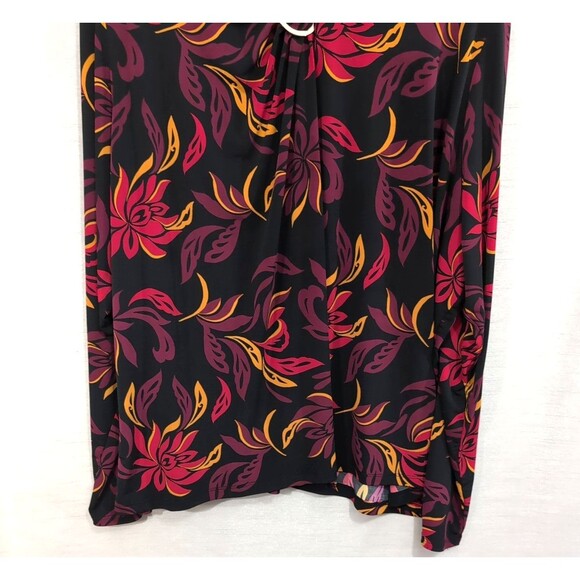 Liz Claiborne Blouse Womens 3X Black Floral Scroll Keyhole Ring Neck Long Sleeve - Picture 14 of 16